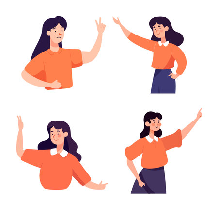 Set of female characters in different poses. Vector illustration in flat styleのイラスト素材