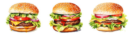 Hamburger with meat and vegetables. Realistic vector illustration.の写真素材