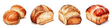 Set of baked bread. Isolated on white background. Vector illustration.の写真素材