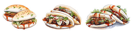 Set of fast food. Hamburger with beef, vegetables and sauce.の写真素材