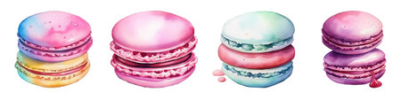 Colorful macaroon set. Watercolor illustration isolated on white backgroundの写真素材