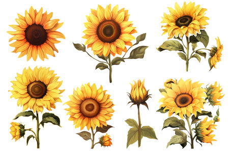 Set of sunflowers isolated on white background. Vector illustration.の写真素材