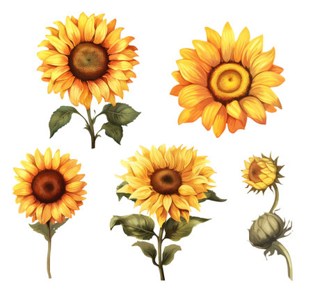 Set of sunflowers isolated on white background. Vector illustration.の写真素材