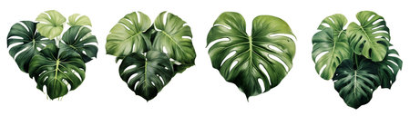 Set of monstera leaves isolated on white background. Realistic vector illustration.の写真素材