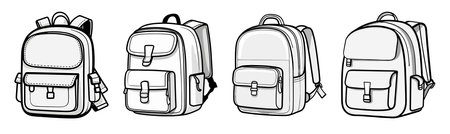 Set of School Backpacks. Vector illustration in hand draw style.のイラスト素材