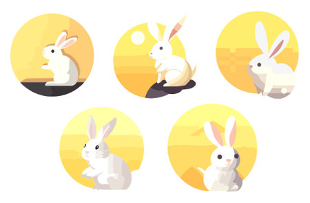 Rabbits set. Cute cartoon animals. Vector illustration.のイラスト素材