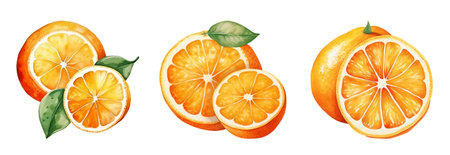 Watercolor orange fruit set isolated on white background. Vector illustration.の写真素材