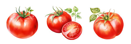 Tomatoes set isolated on white background. Realistic vector illustration.の写真素材