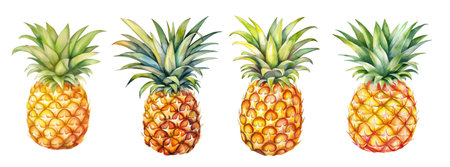 Set of watercolor pineapple isolated on a white background.の写真素材
