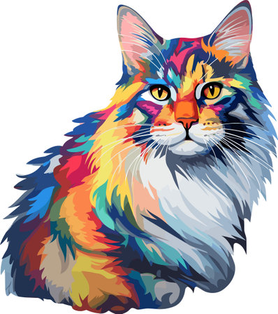 Portrait of a cat with a multicolored pattern. Vector illustrationのイラスト素材