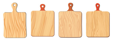 Set of wooden cutting boards. Vector illustration isolated on white background.のイラスト素材