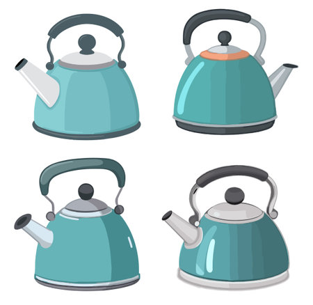 Set of blue teapots. Vector illustration isolated on white background.のイラスト素材