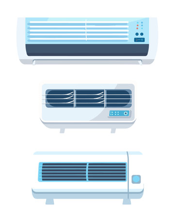 Air conditioner. Vector illustration in flat style. Isolated on white background.のイラスト素材