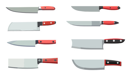 Kitchen knife icons set. Flat illustration of kitchen knife vector icons for web designのイラスト素材
