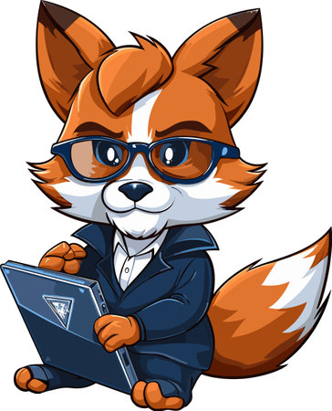 Cute fox with a laptop. Vector clip art illustration with simple gradients. All in a single layer.のイラスト素材