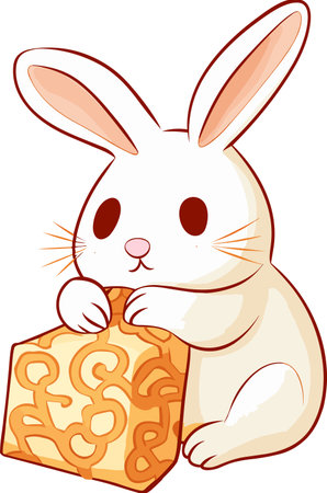 Illustration of a Cute Little Bunny Holding a Wrapped Giftのイラスト素材