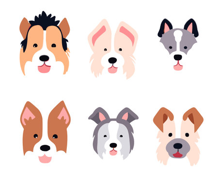 Set of cute dogs heads. Vector illustration in flat cartoon style.のイラスト素材