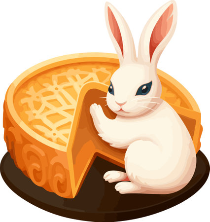 Illustration of a Cute Easter Bunny and a Piece of Pieのイラスト素材