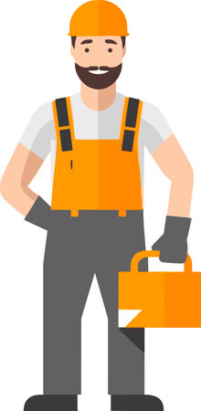 Illustration of a Construction Worker with a Toolbox on his Backのイラスト素材