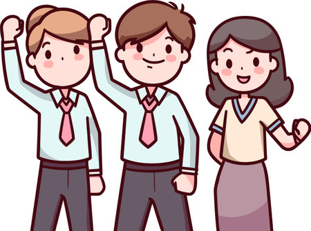 Illustration of a group of business people raising their hands up.のイラスト素材