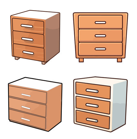 Illustration of a set of different drawers on a white backgroundのイラスト素材