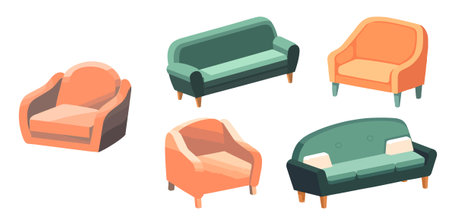 Sofa icons set. Isometric set of sofa vector icons for web designのイラスト素材
