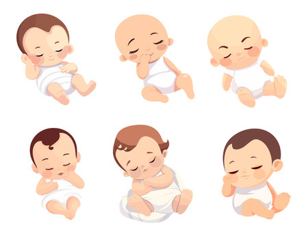 Cute Baby Boy in Different Poses and Gestures Vector Setのイラスト素材