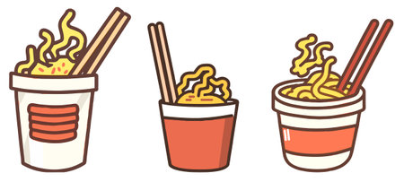 Illustration of a set of disposable cups with chopsticks and noodlesのイラスト素材