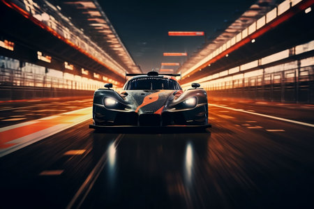 Racing car on the road with motion blur background. 3d renderingの素材