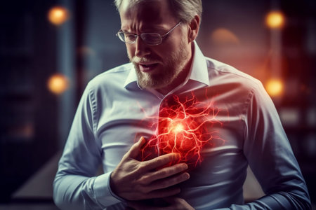 Man suffering from pain in stomach at night. Health care concept.の素材