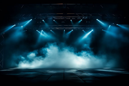 Stage Spotlight with smoke, Stage lights, Stage Spotlight on a dark backgroundの素材