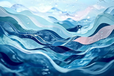 Abstract wave background. 3d illustration. Blue and white colors.の素材
