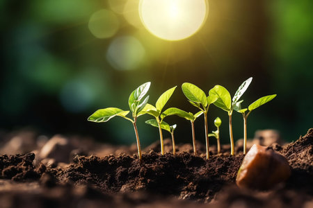 Green seedling illustrating concept of new life and eco-friendly growingの素材