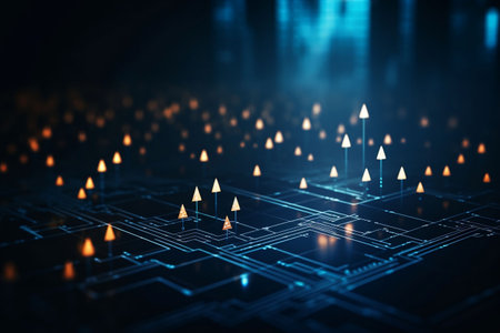 Circuit board with glowing lights. Technology concept. 3D Renderingの素材