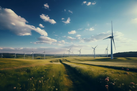 Windmills for electric power production, Zaragoza Province, Aragon, Spain.の素材