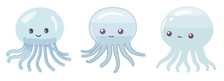 Set of cute cartoon jellyfish isolated on white background. Vector illustration.のイラスト素材