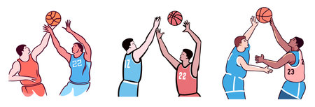 Basketball players. Set of basketball players in action. Vector illustrationのイラスト素材