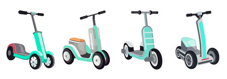 Set of electric scooters on a white background. Vector illustration.のイラスト素材
