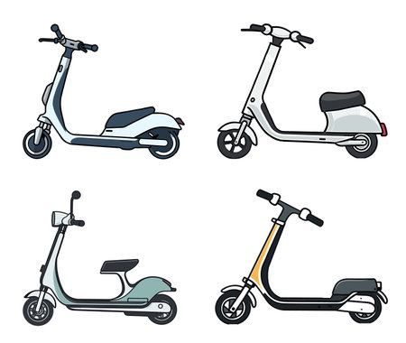 Set of scooters on a white background. Vector illustration in cartoon style.のイラスト素材