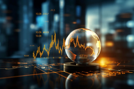 Globe and stock market chart on digital background. 3d renderingの素材
