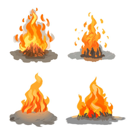 Set of fire icons. Isolated on white background. Vector illustration.のイラスト素材