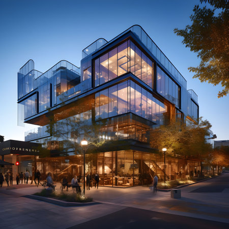 Modern office building exterior. Architectural details of modern office building.の素材