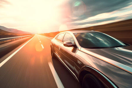 car on the road with motion blur background. 3d illustration.の素材