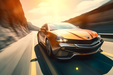 Sport car on the road with motion blur background. 3d renderingの素材