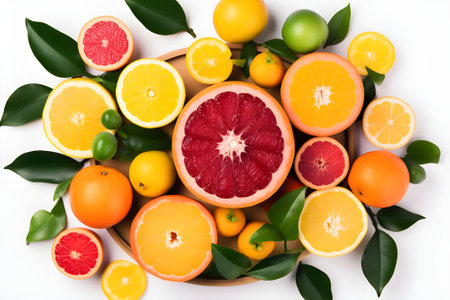 Variety of citrus fruit including lemons, lines, grapefruits and oranges.の素材