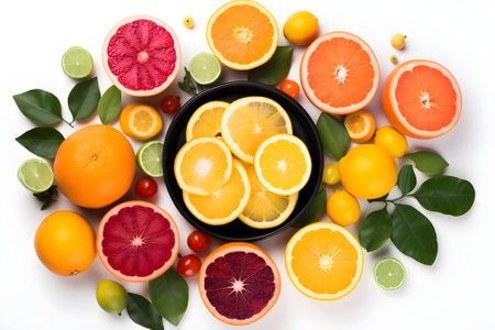 Variety of citrus fruit including lemons, lines, grapefruits and oranges.の素材