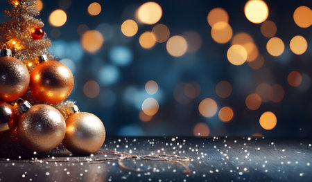 Christmas background with baubles and bokeh defocused lightsの素材