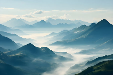 Mountain landscape with clouds and fog. View from the top.の素材
