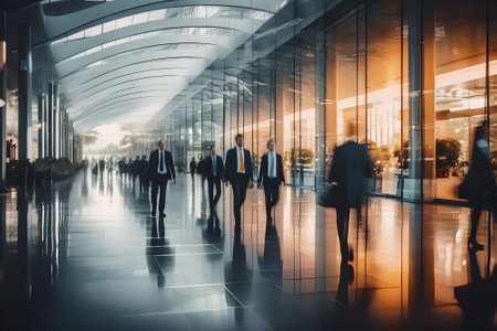Business people walking in the corridor of a modern office building. Blurred background.の素材