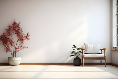 Interior of modern living room with white walls, wooden floor, white sofa and plant. 3d renderの素材